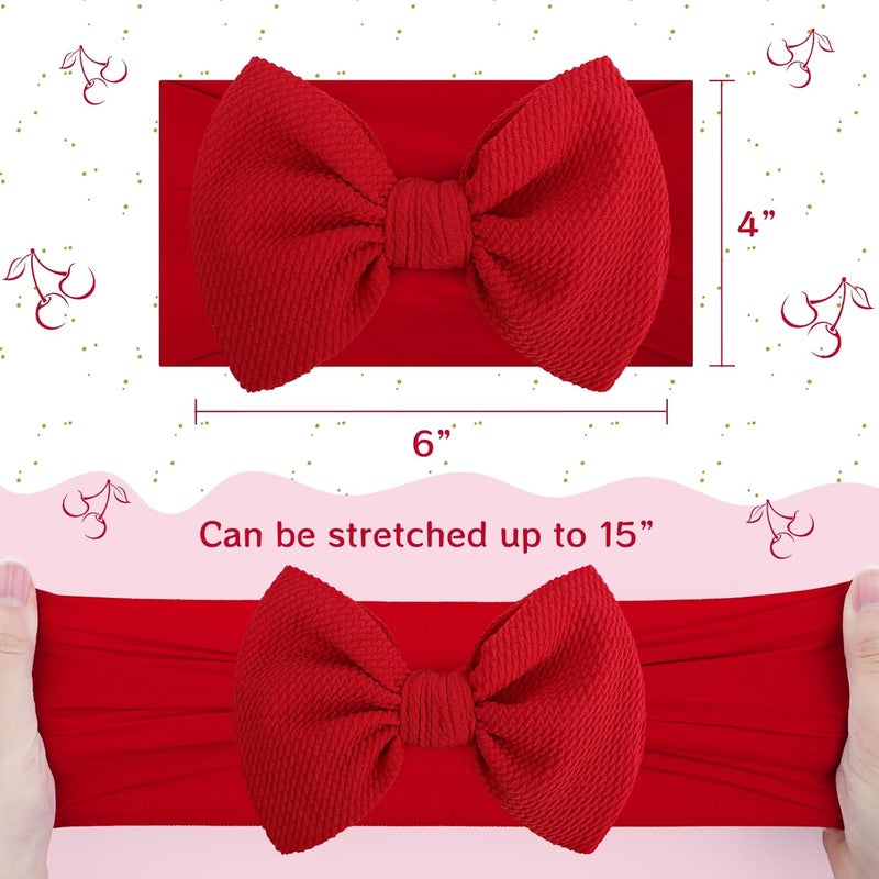 ONENINEDREAM 2 Pcs Baby Girl Headbands 6’’ Red Bows Cherry Hair Accessories Summer Outfits for Newborn Infant Toddler Girls Clothes - Image 4